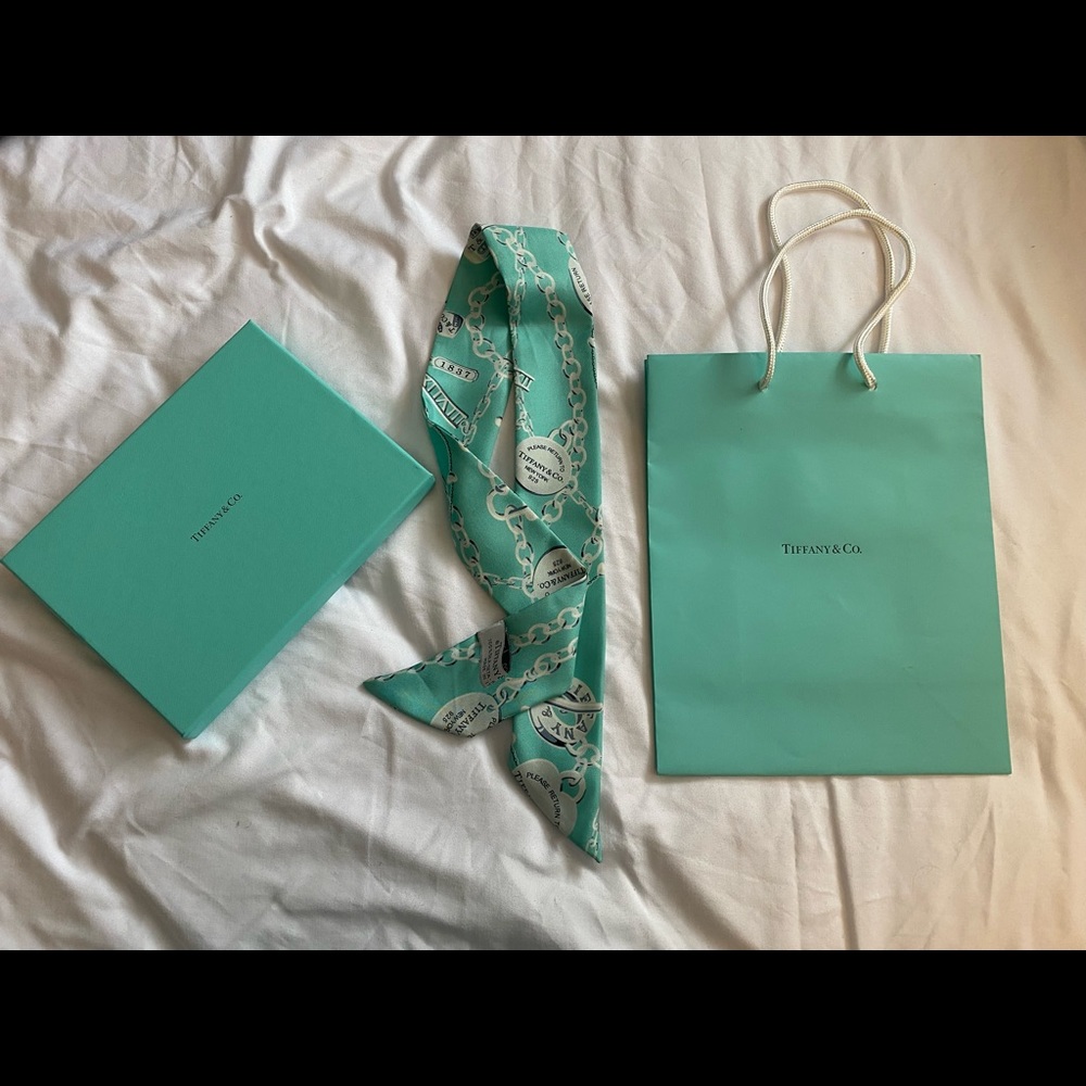 SOLD!! NOT AVAILABLE Tiffany Signature Blue Silk Ribbon Scarf